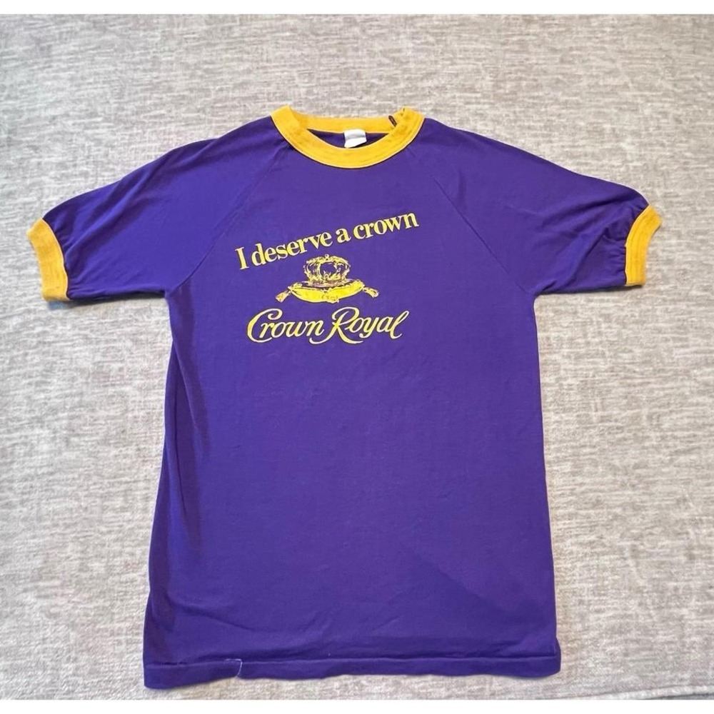 Vintage Crown Royal "I Deserve a Crown" Ringer T-Shirt Purple Gold‎ Men's Medium